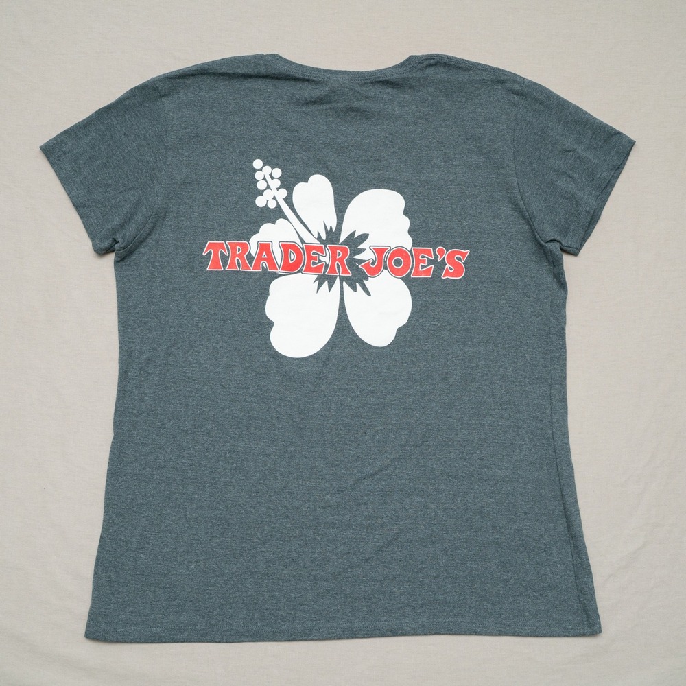 Trader Joes Logo Employee T Shirt Adult Womens Hibiscus Front & Back Print - Picture 2 of 7